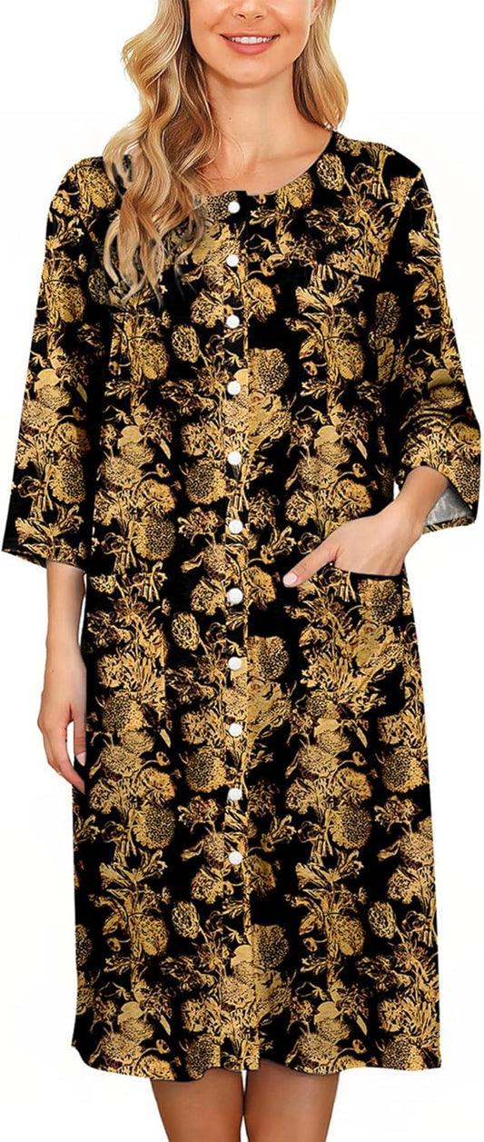 Bloggerlove House Dress Women Cotton Snap Front Nightgown