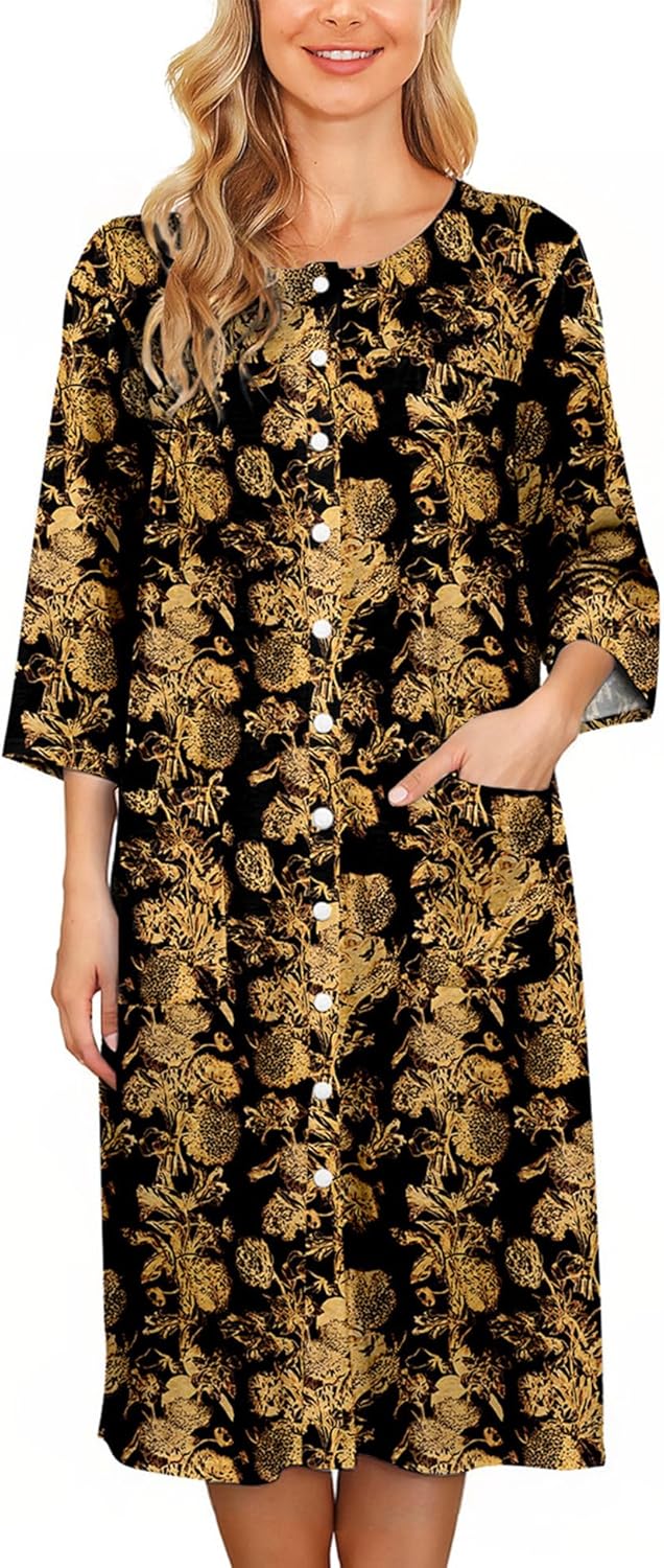 Bloggerlove House Dress Women Cotton Snap Front Nightgown