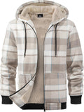 Mens Plaid Hooded Zip Up Sherpa Fleece Jacket - Winter Warm