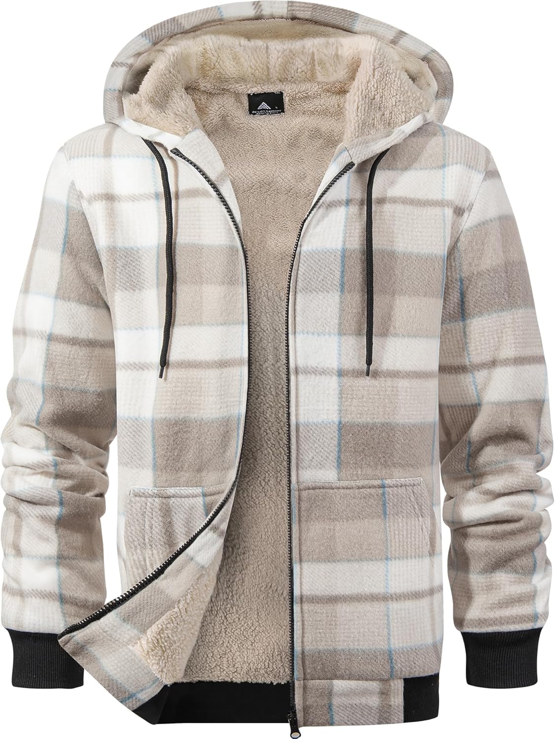 Mens Plaid Hoodies Winter Zip Up Fleece Jacket for Warmth