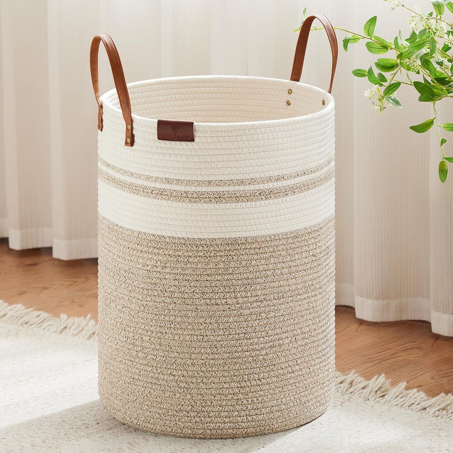 VIPOSCO Tall Laundry Basket - Large Woven Rope Hamper for Home