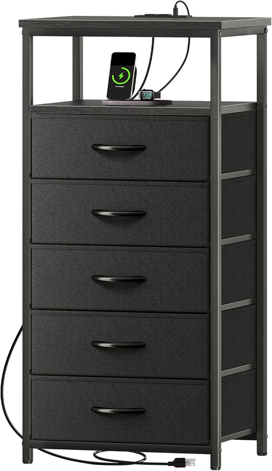 Huuger 5 Drawers Dresser with Charging Station for Bedroom