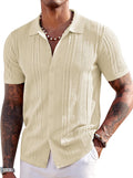 Men's Knit Short Sleeve Button Down Polo Shirt (Style YZ7D)