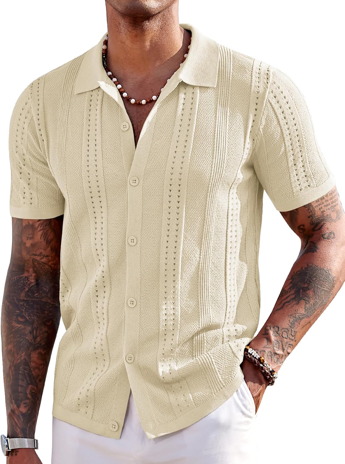 COOFANDY Men's Knit Shirts Short Sleeve Button Down Polo Style