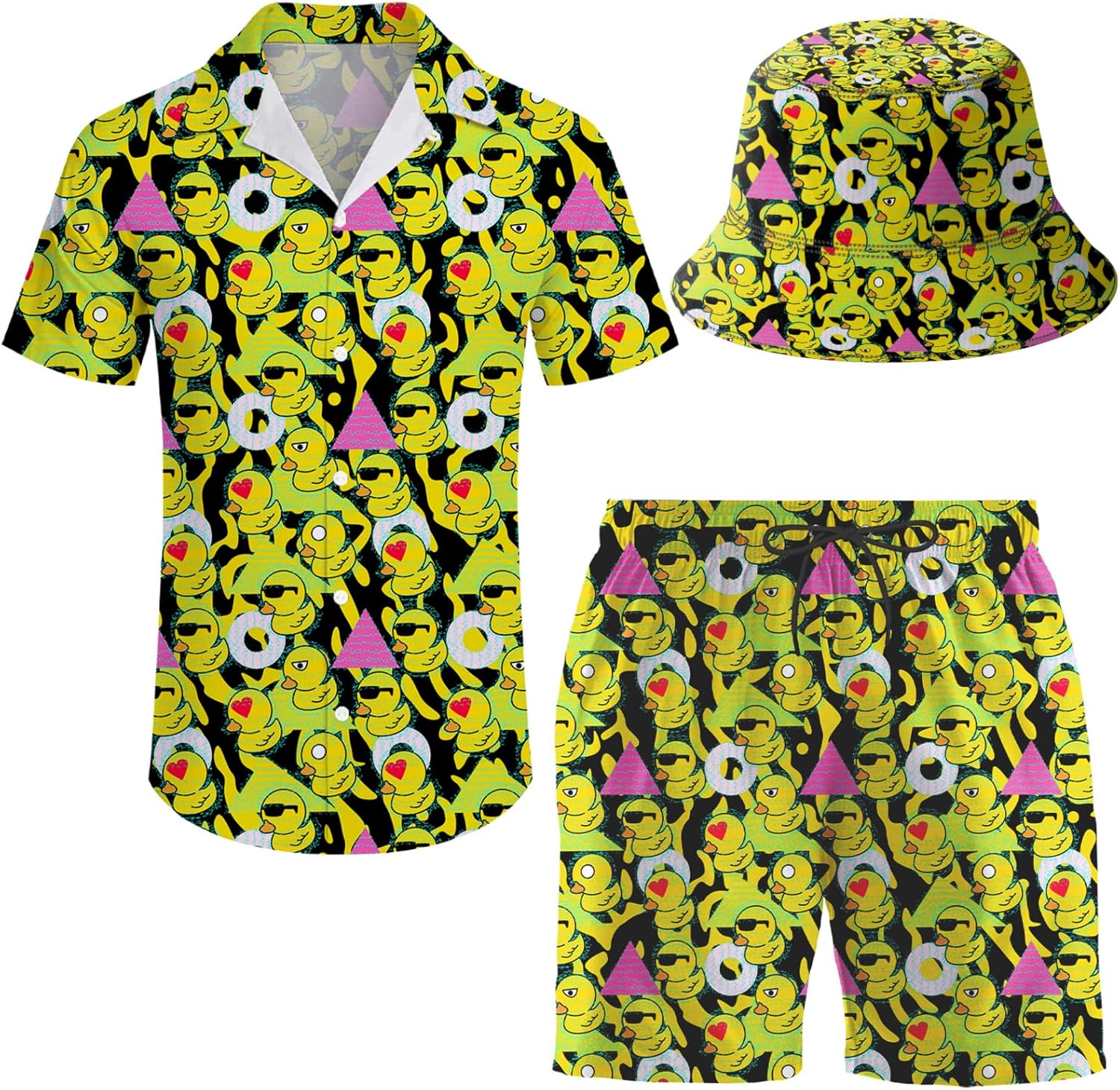 Men's 2 Piece Tracksuit Hawaiian Shirt and Shorts Set with Hat