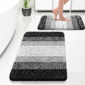 Black Microfiber Bath Rug Set 2 Piece - Soft, Non-Slip Mats