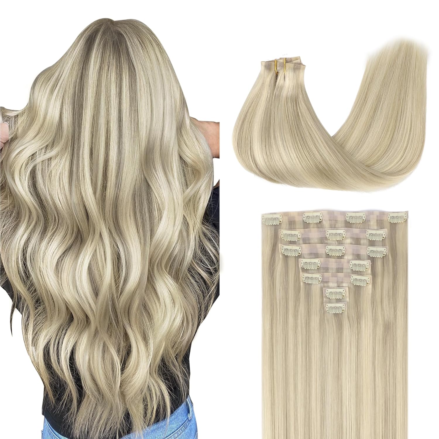 GOO GOO Clip in Hair Extensions for Women, 22in Real Hair