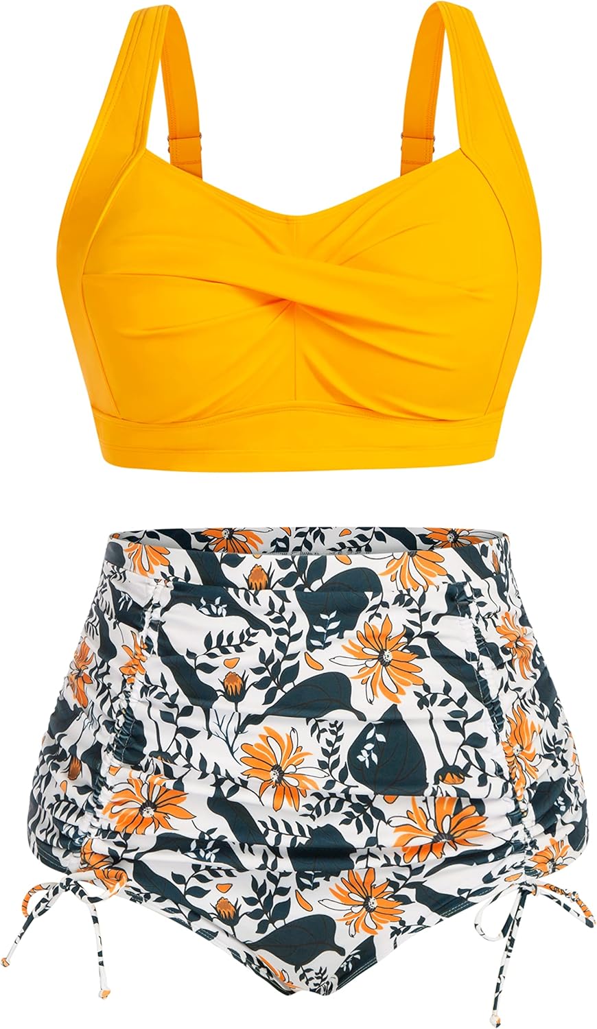 Hanna Nikole Plus Size Two Piece Swimsuit with Twist Front Design
