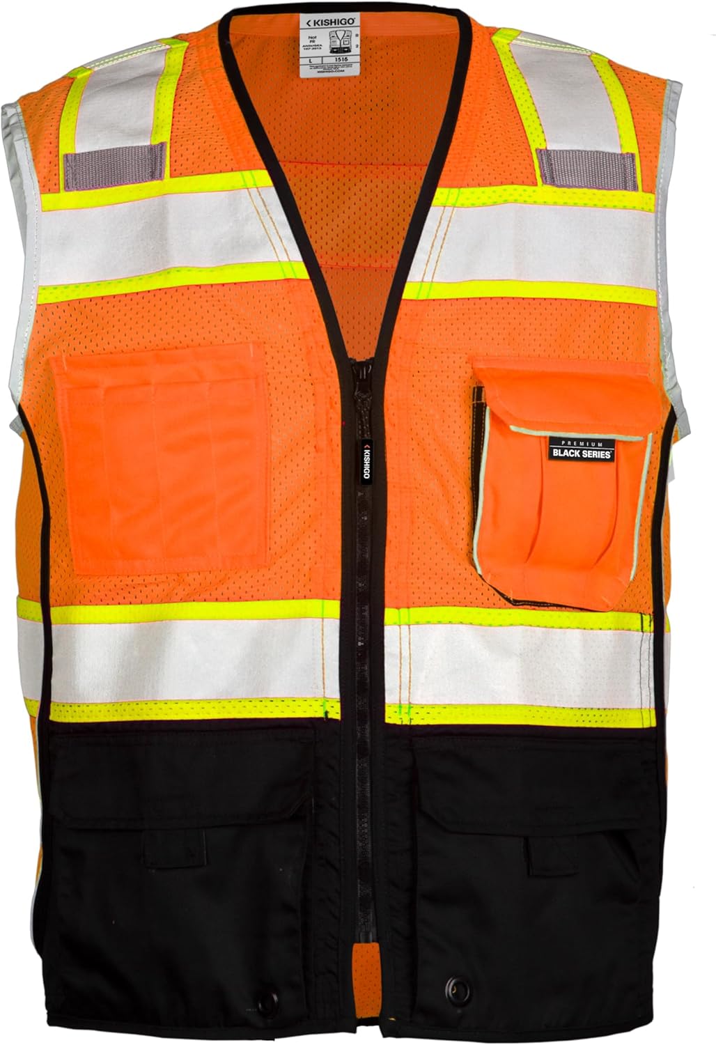 Kishigo Men's High Visibility Reflective Black Bottom Vest 1515
