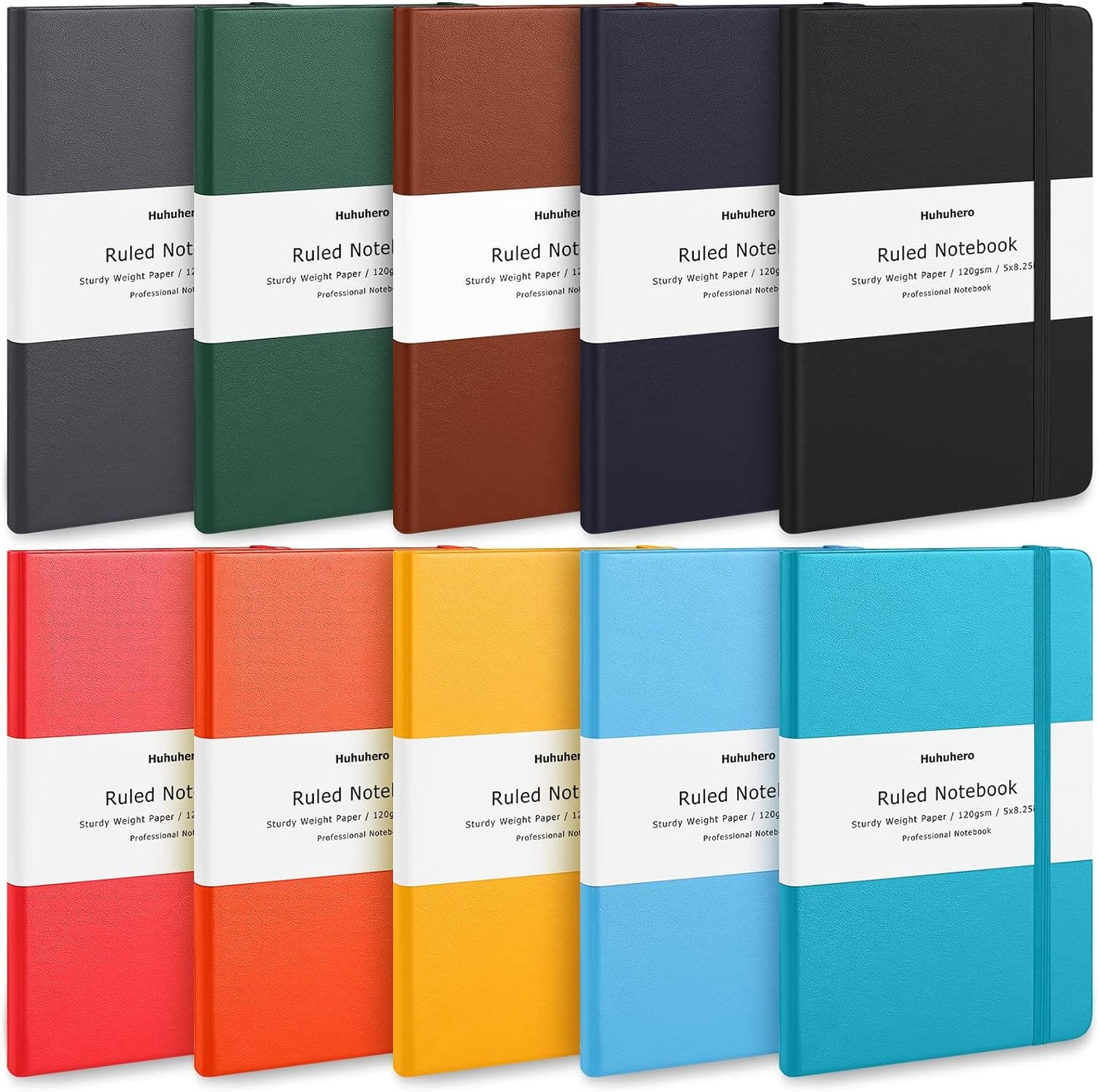 Huhuhero 10 Colors Lined Journal - 120GSM Thick Paper, Ideal for Work, Writing, Business - 5x8.25