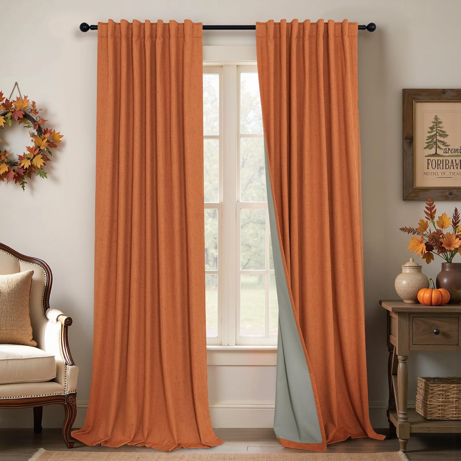 Pitalk Blackout Burnt Orange Curtain 96 Inch Length for Bedroom