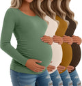 Women's Maternity Ribbed Cotton 4-Pack Tee Tops - Side Ruched Comfort
