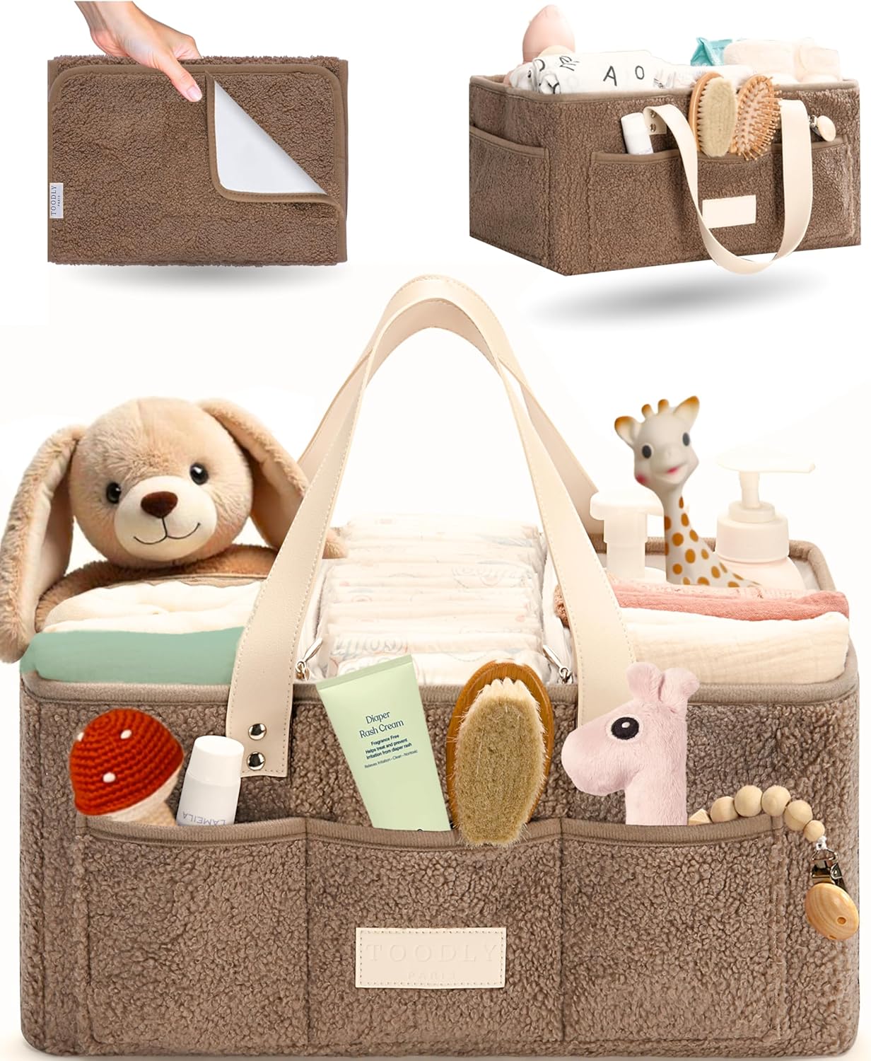 Baby Diaper Caddy Organizer with Portable Changing Mat for Essentials