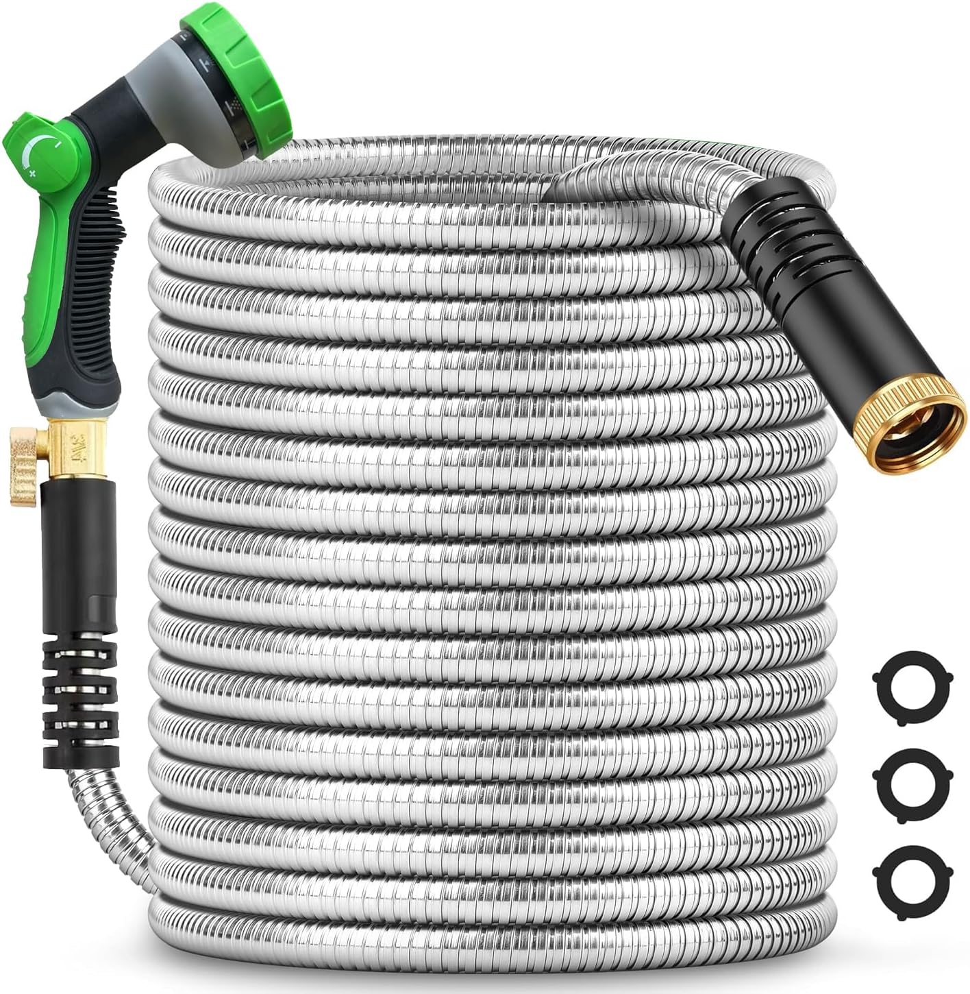 100Ft Metal Garden Hose with 10-Function Nozzle for Versatile Use