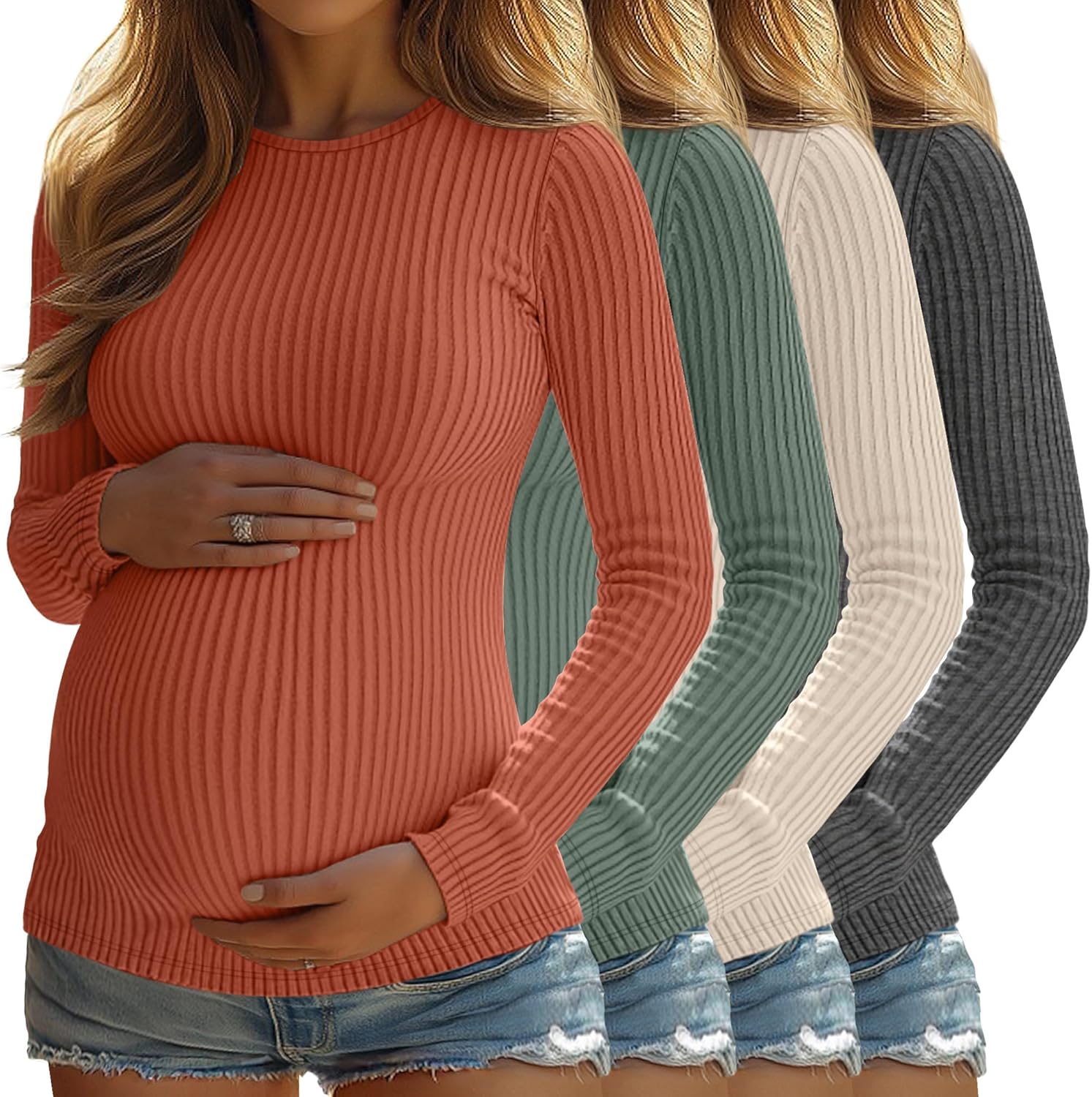 4 Pack Womens Maternity Shirts for Comfortable Pregnancy Wear