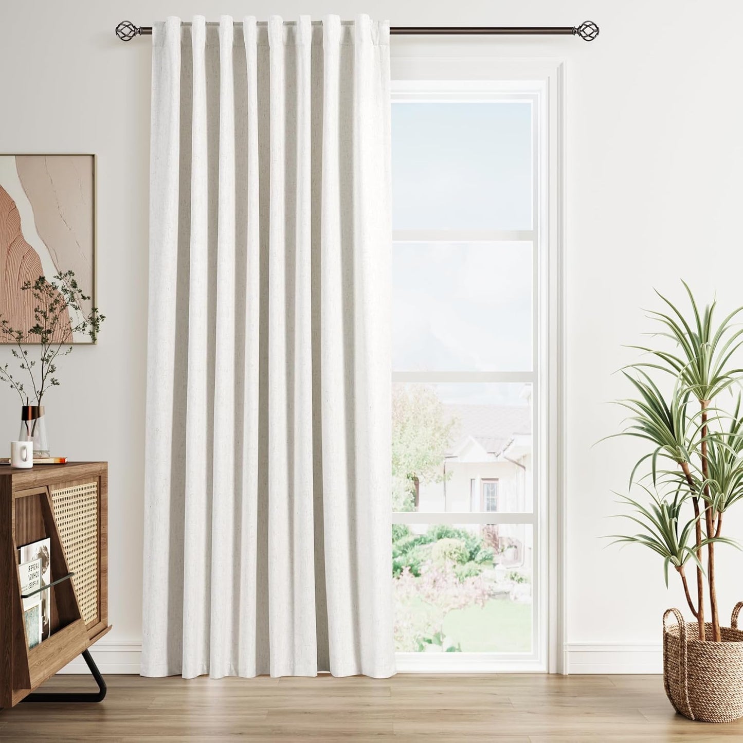 Cream Linen Blackout Curtains for Bedroom - 100% Blackout Drapes