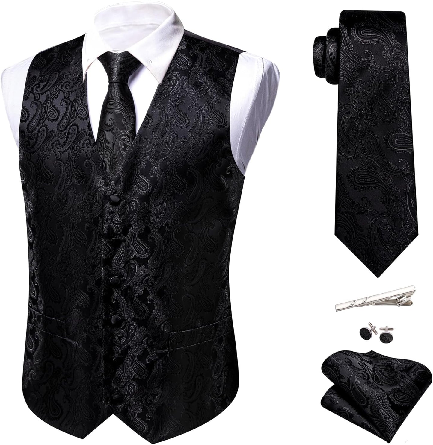 Barry.Wang Men's Suit Dress Vest Set for Weddings and Events