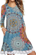 Halife Women's Summer Fall Lace Hem T-Shirt Dress with Pockets
