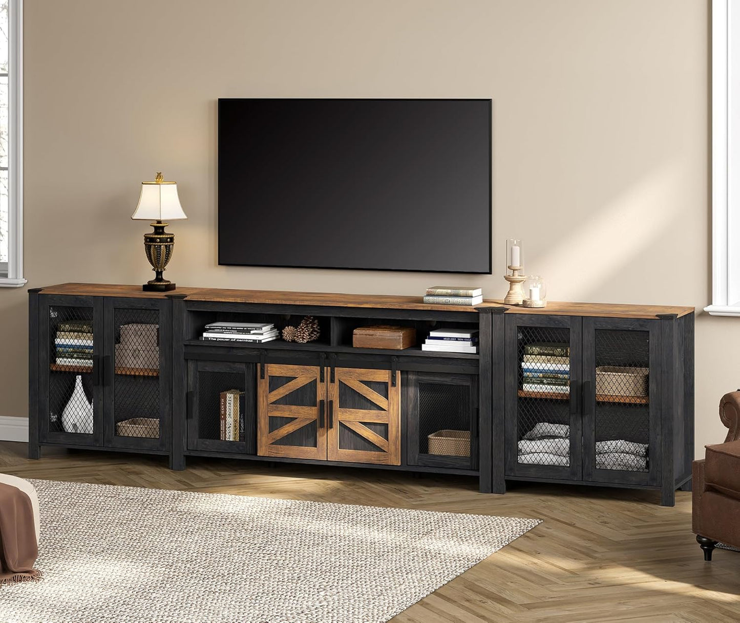 Farmhouse TV Stand & Sideboard Set, 100 Storage