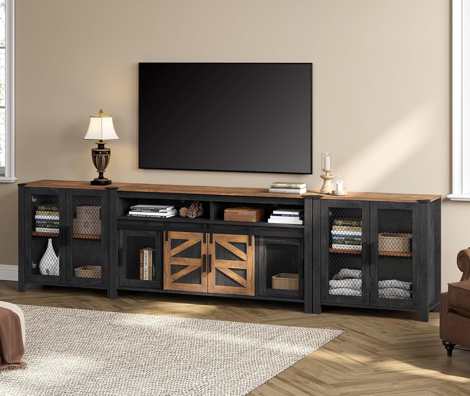 Farmhouse TV Stand & Sideboard Set, 100 Storage