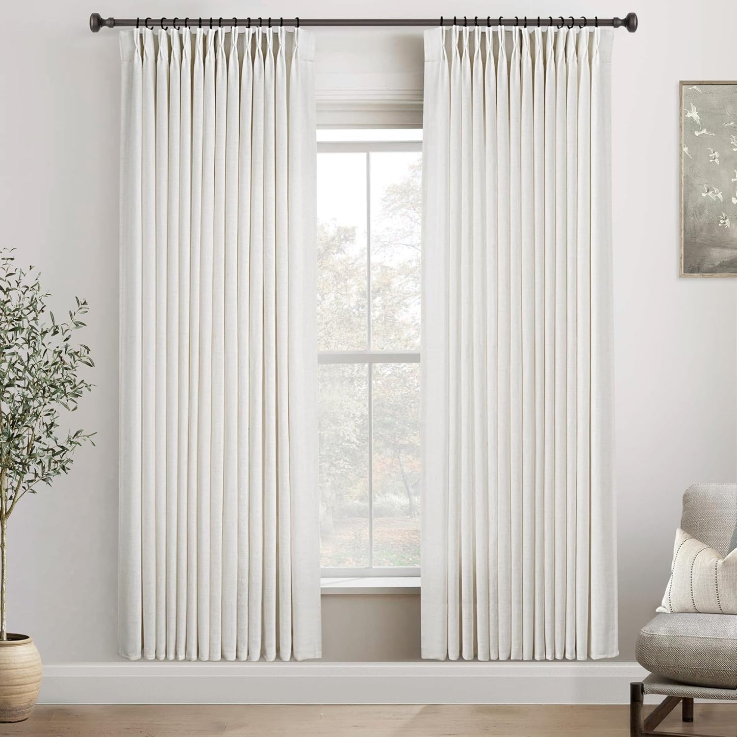 Pinch Pleated Linen Curtains 80 inches Long for Living Room