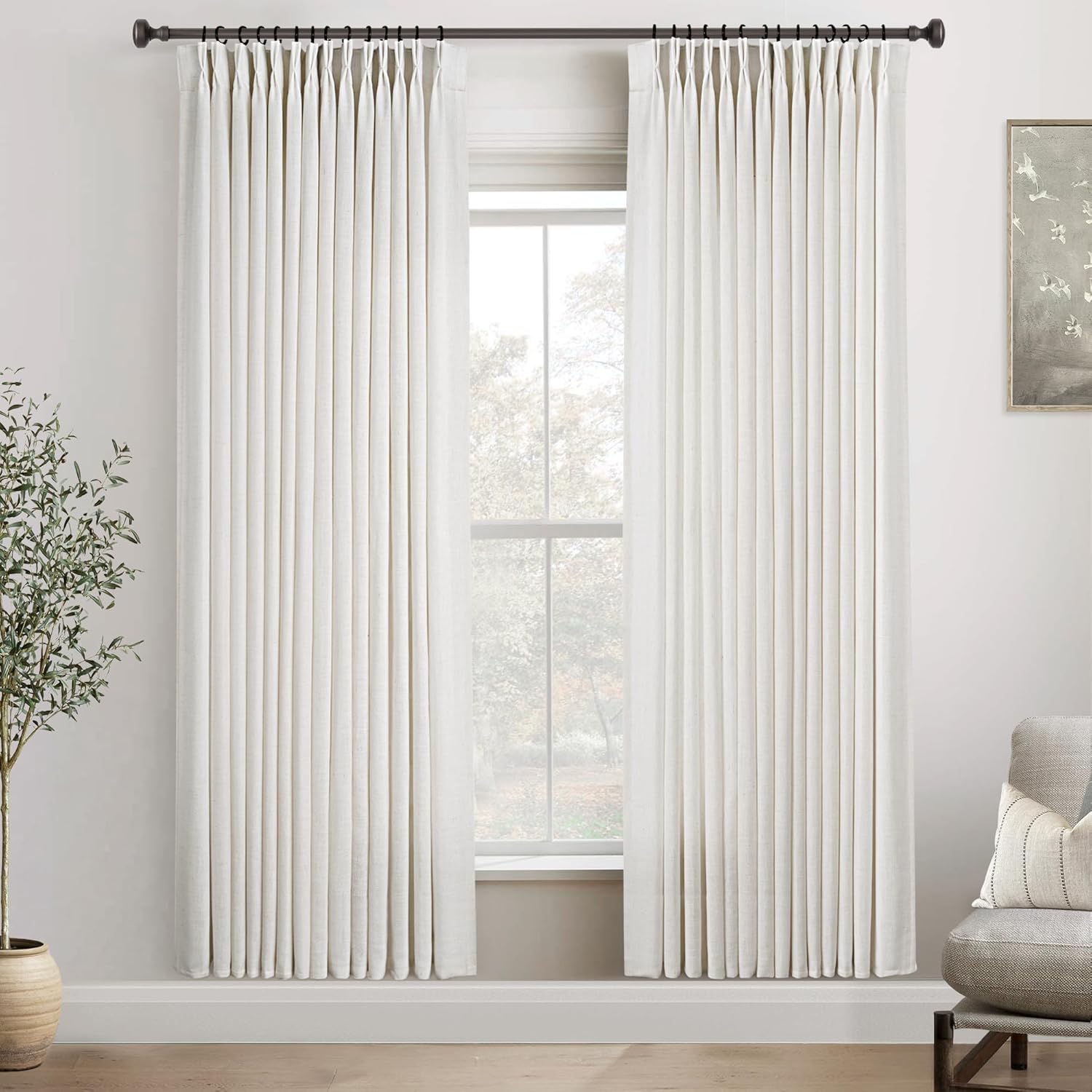 Pinch Pleated Linen Curtains 80 inches Long for Living Room