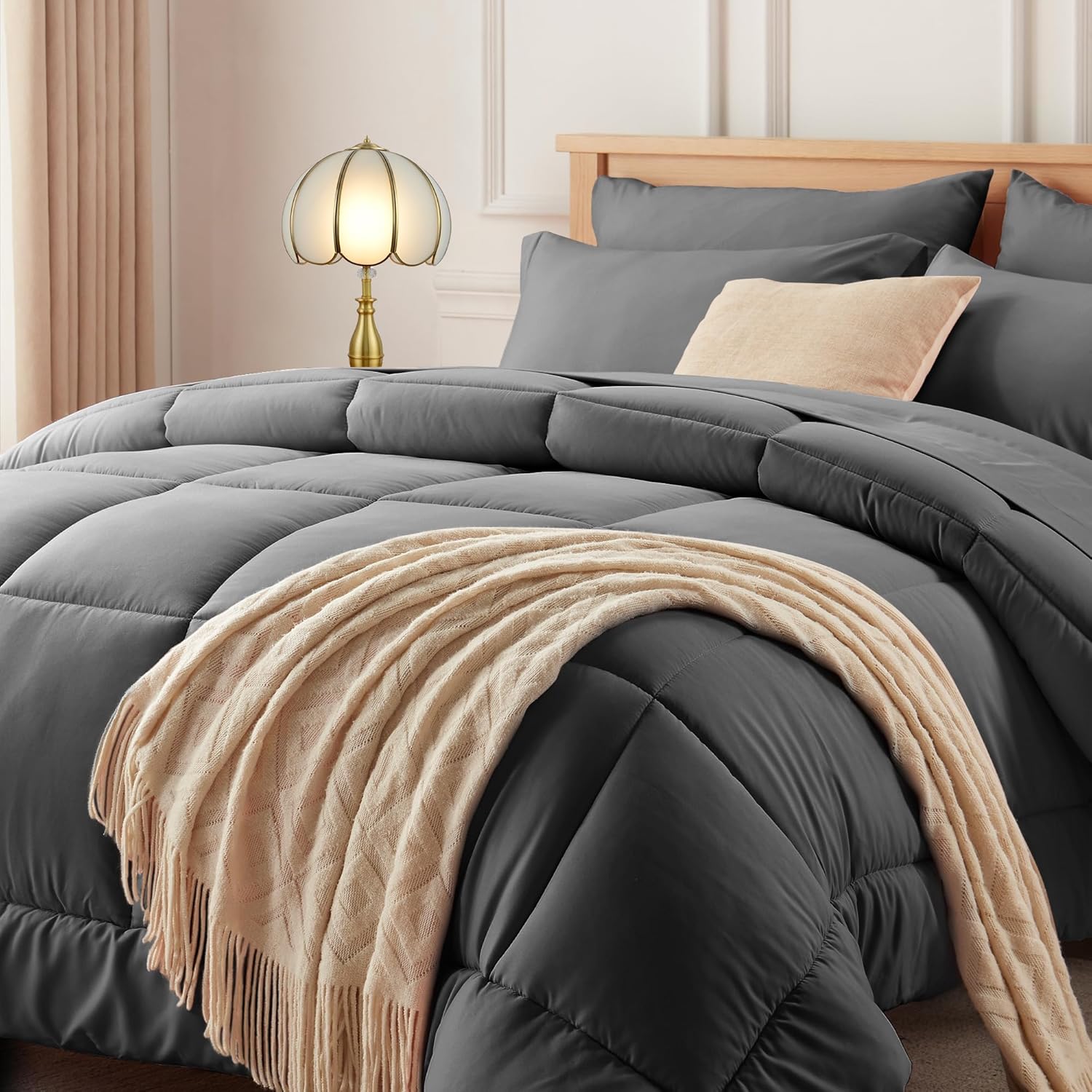 Newspin Queen Comforter Set Dark Grey - Cozy All Season Bedding