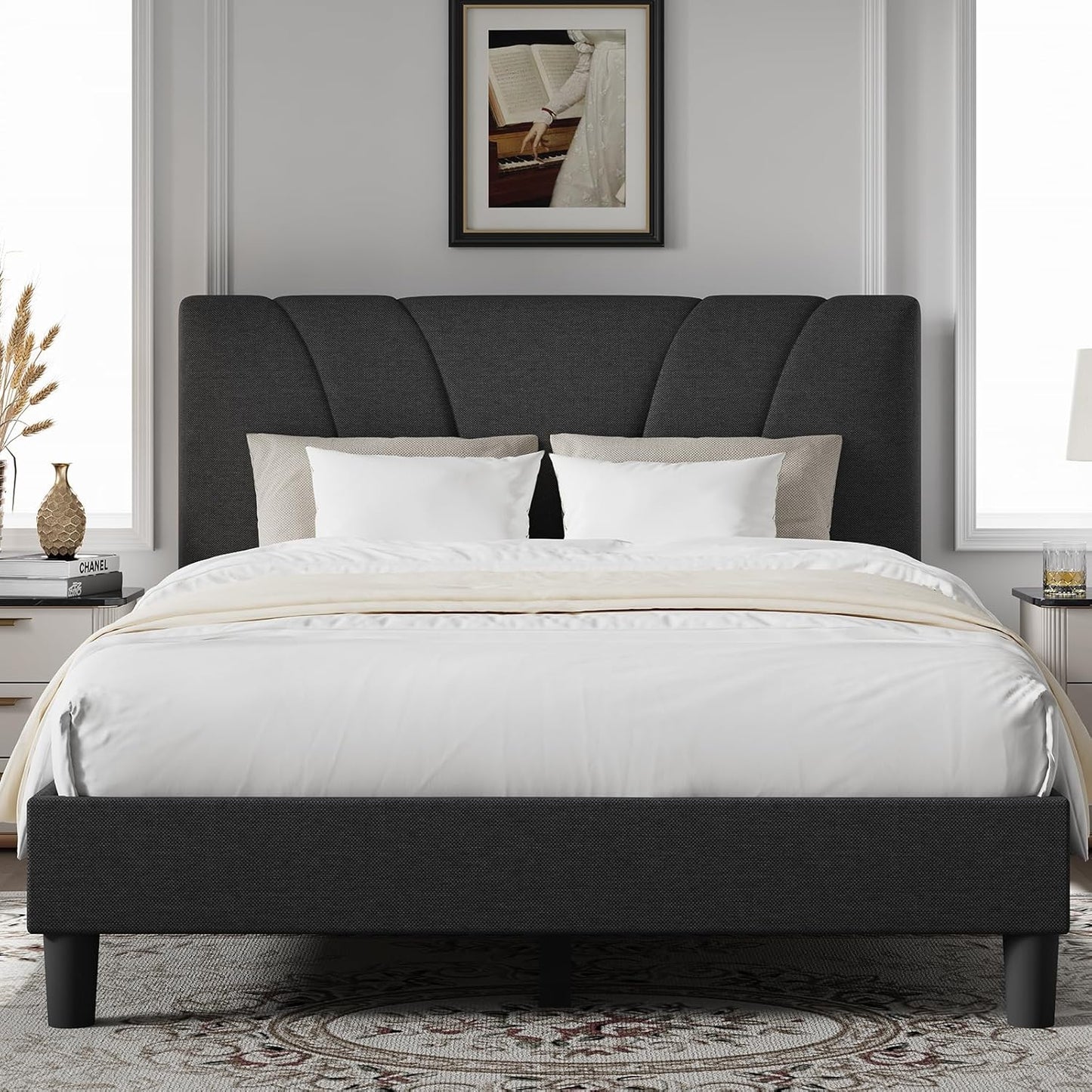 Novilla King Size Bed Frame with Adjustable Headboard Design