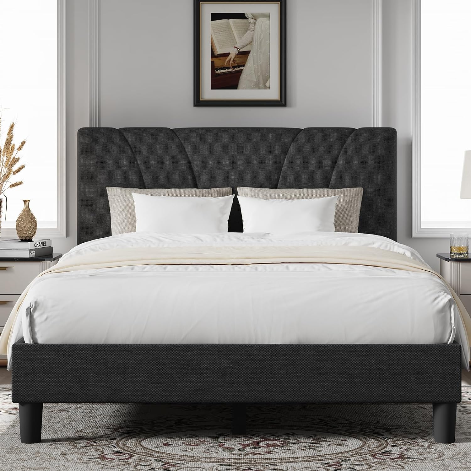 Novilla King Size Bed Frame with Adjustable Headboard Design