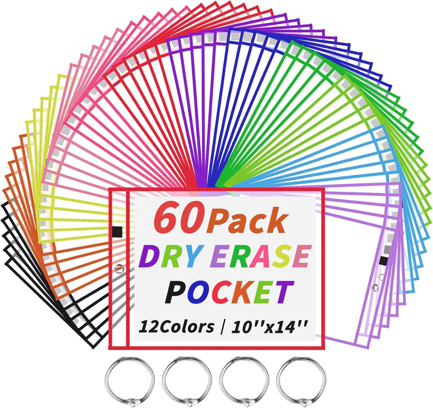 60 Packs Dry-Erase Pockets Bulk Reusable Sleeves for Teachers
