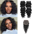 Deep Wave Bundles Human Hair with 44 Lace Closure - Natural Deep Curls