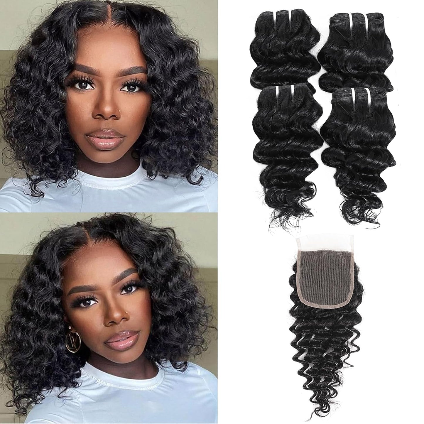 Deep Wave Bundles Human Hair with 4x4 Lace Closure for Women