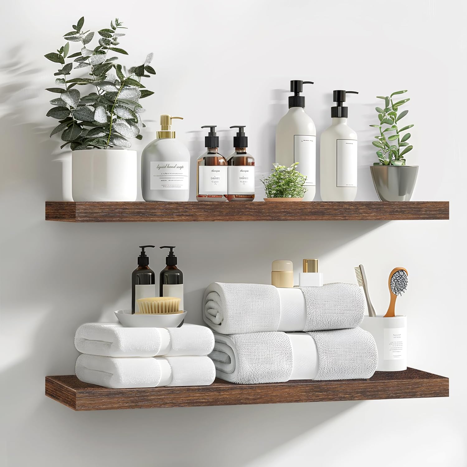 Floating Shelves Set of 2, 24 Inch Rustic Brown Wall Decor