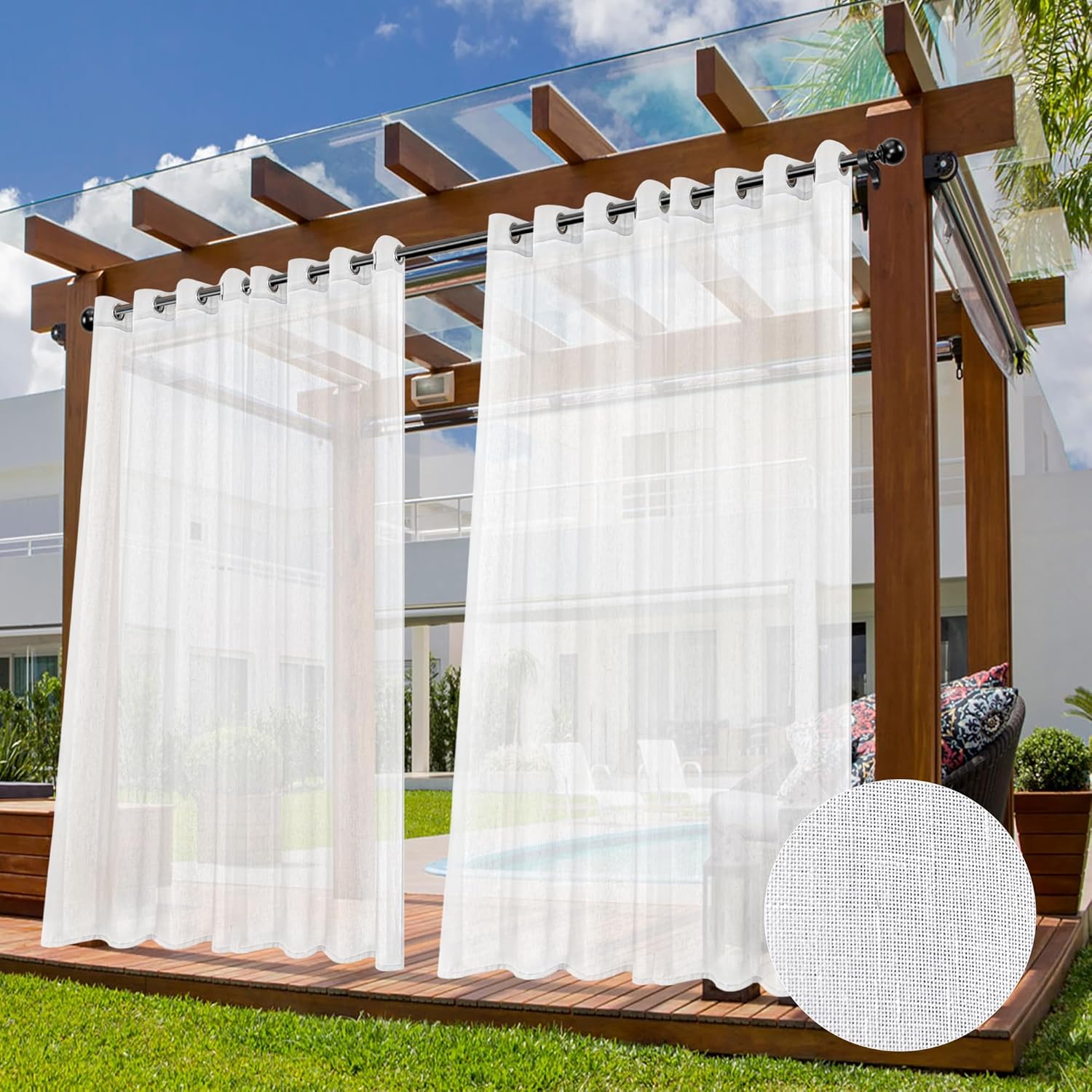 Outdoor Sheer Curtains for Patio Waterproof Linen 110x84 Inch