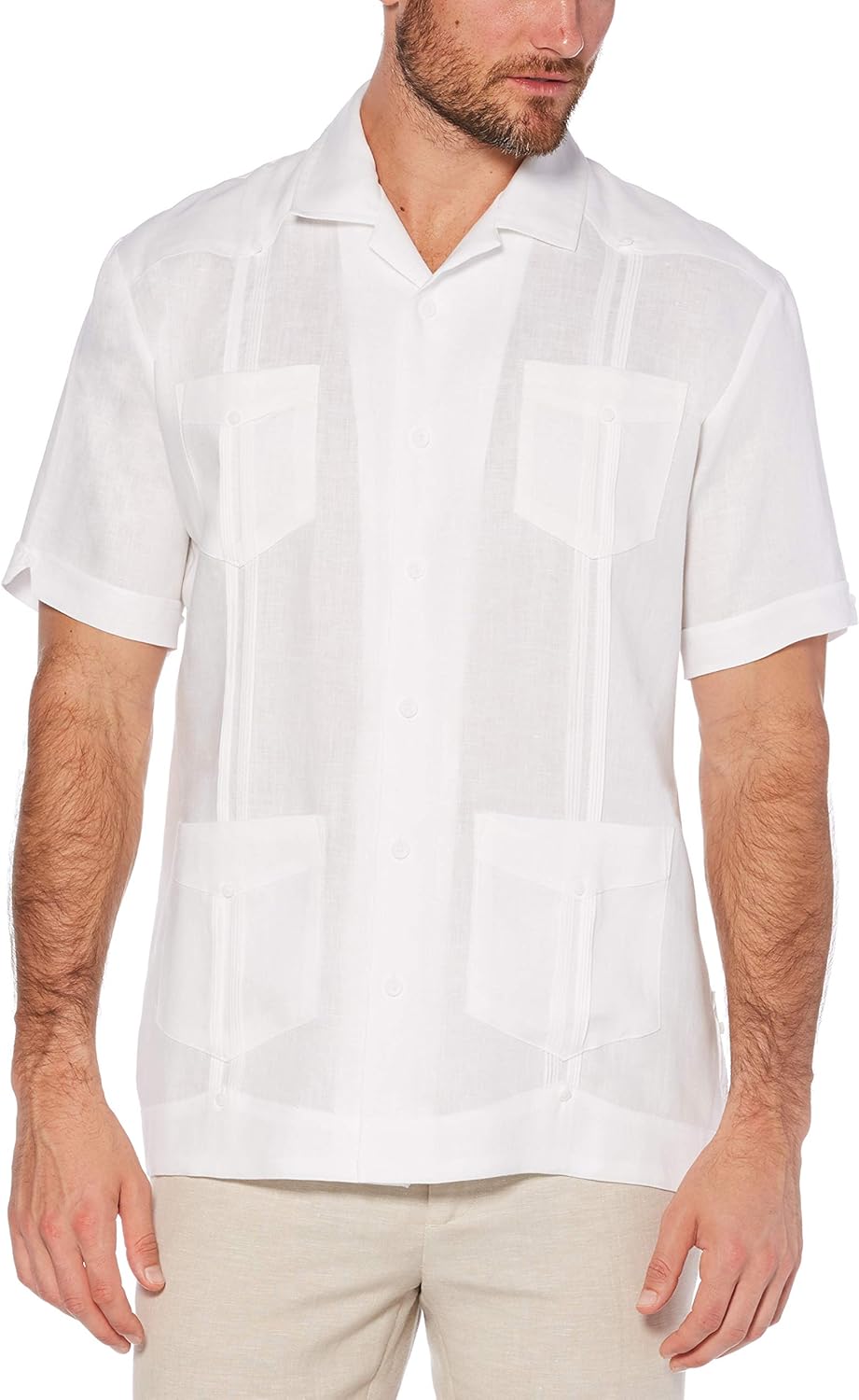 Linen Short Sleeve Button-Down Guayabera Shirt for Men