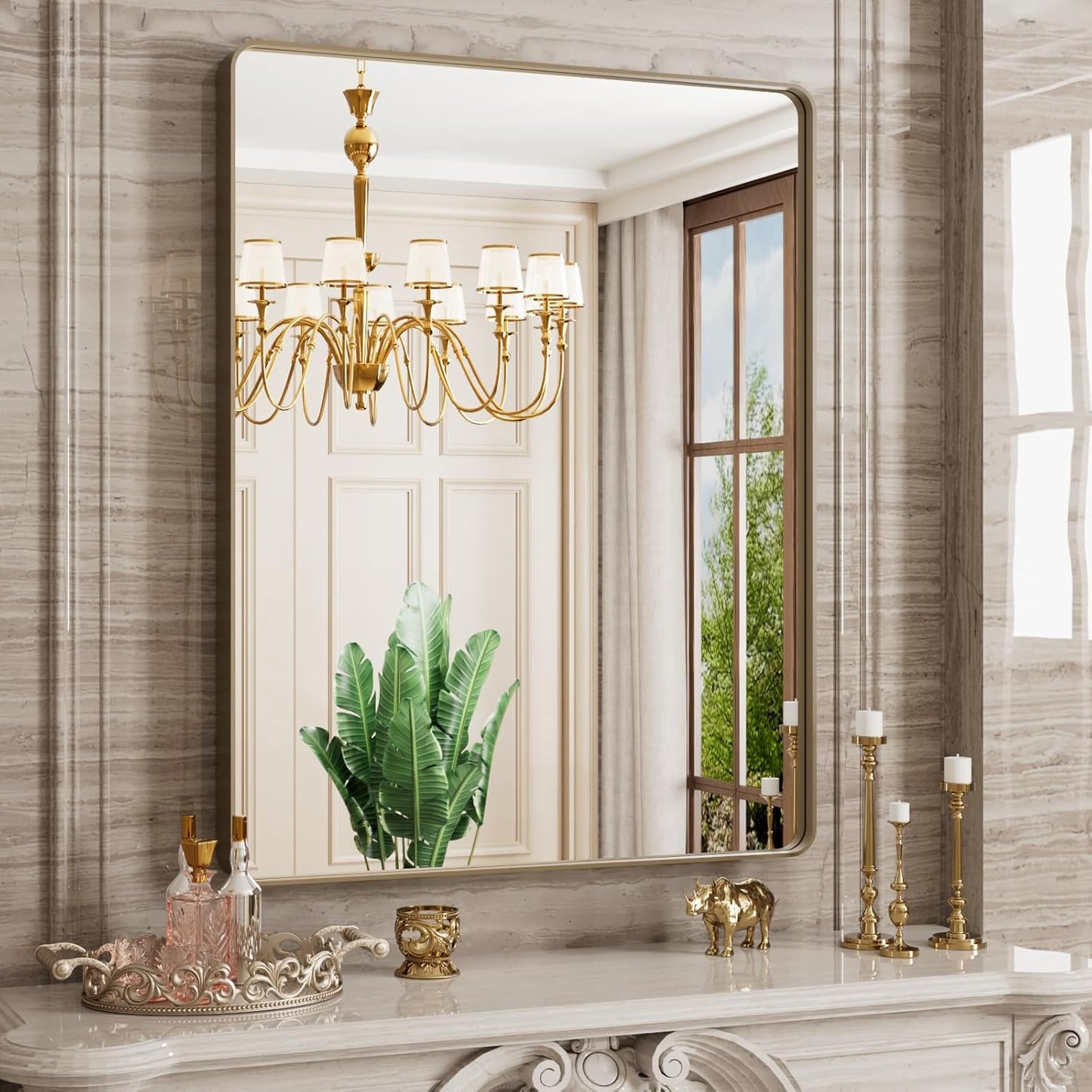 Bronze Bathroom Mirror 28x36 Inch with Elegant Metal Frame