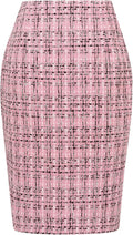 Plaid Skirts for Women Knee Length Wool Pencil Skirt with Slit - High