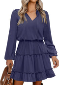 Long Sleeve Dress for Women Mini V Neck Tiered Ruffle - Fall 2025