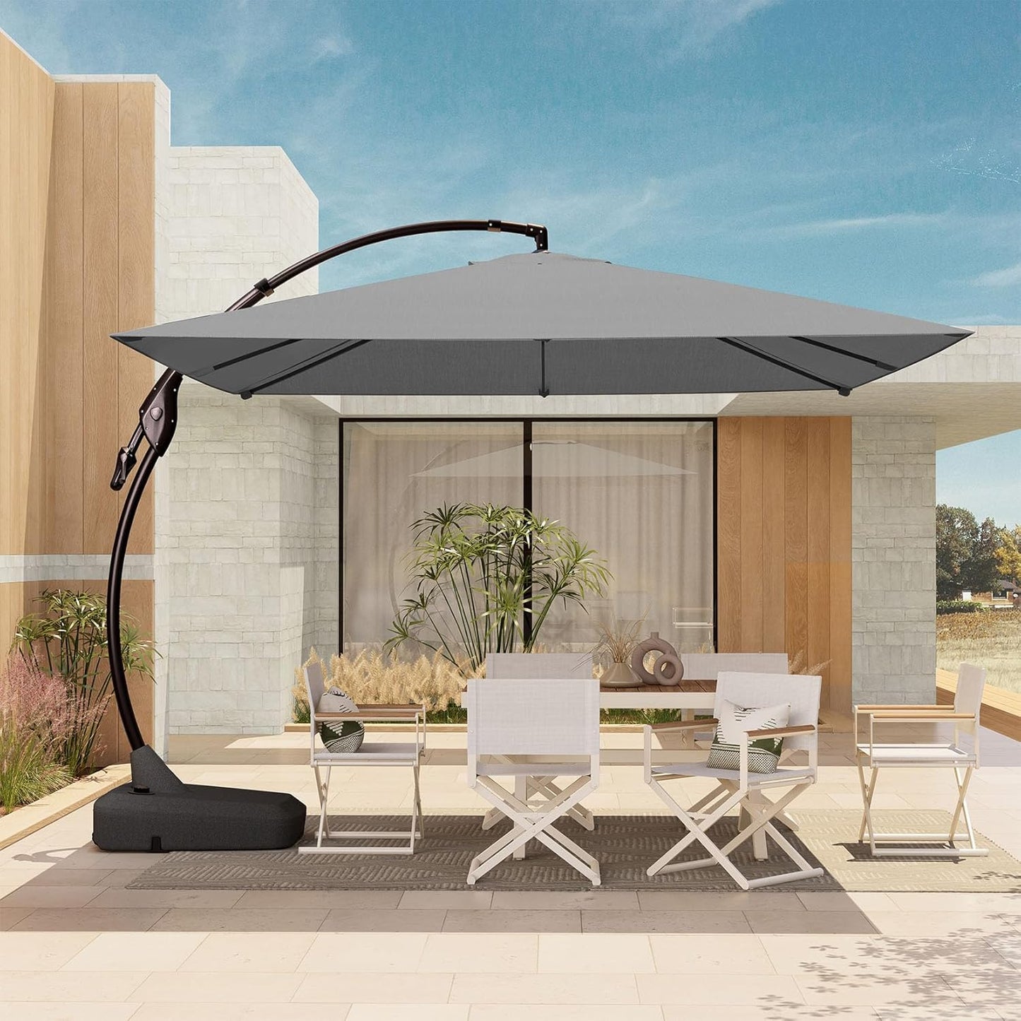 10X10 FT Sunbrella Offset Umbrella with Base for Outdoor Shade