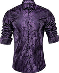 Hi-Tie Men's Woven Silk Dress Shirt Button Down - Elegant Satin Fit