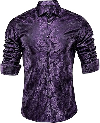 Hi-Tie Men's Woven Silk Dress Shirt for Casual and Formal Events