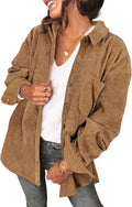 Corduroy Shirt Jacket Oversized Womens Button Up V Neck - Versatile