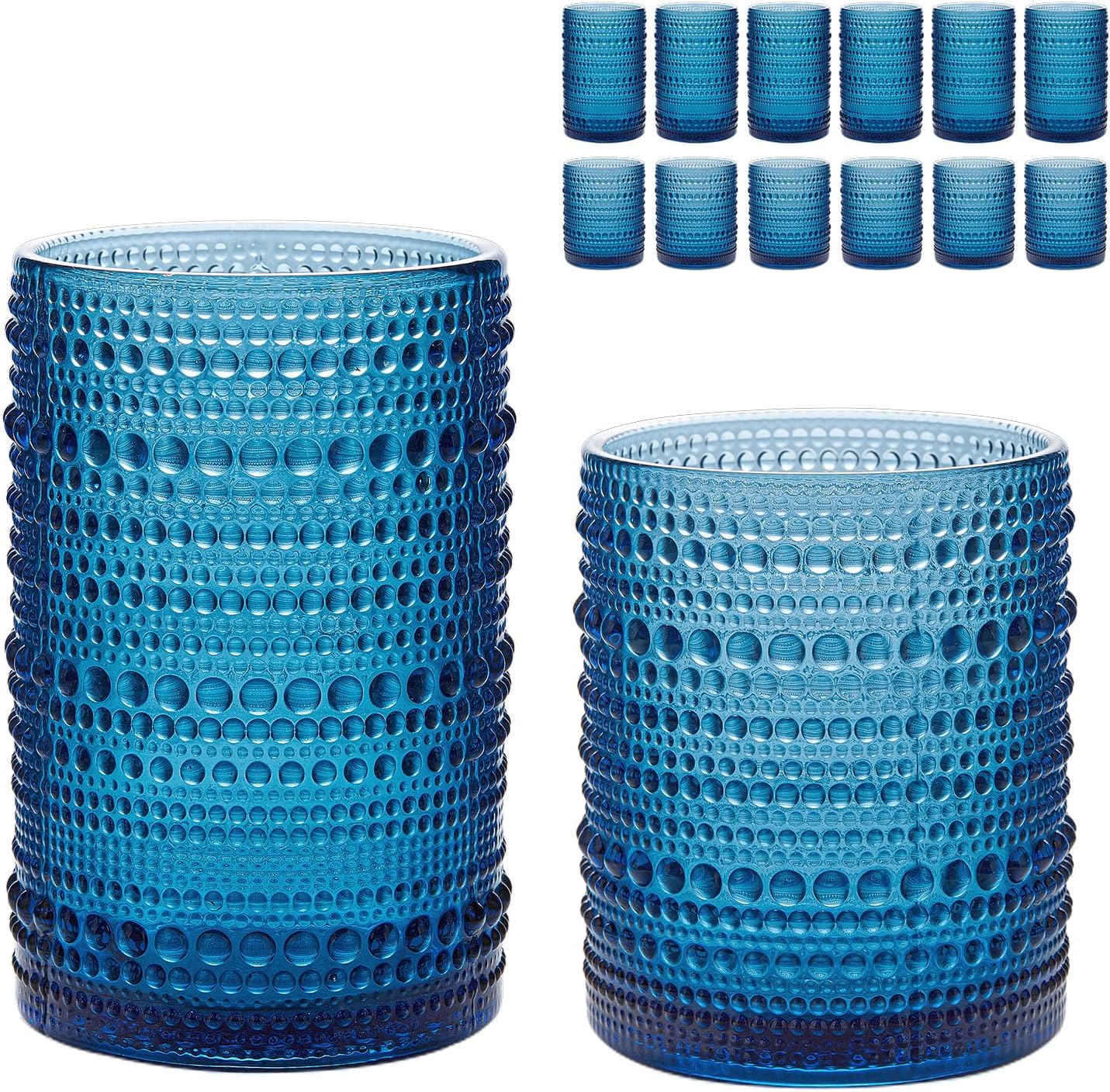 Hobnail Drinking Glasses Set of 12 for Vintage Style Cocktails