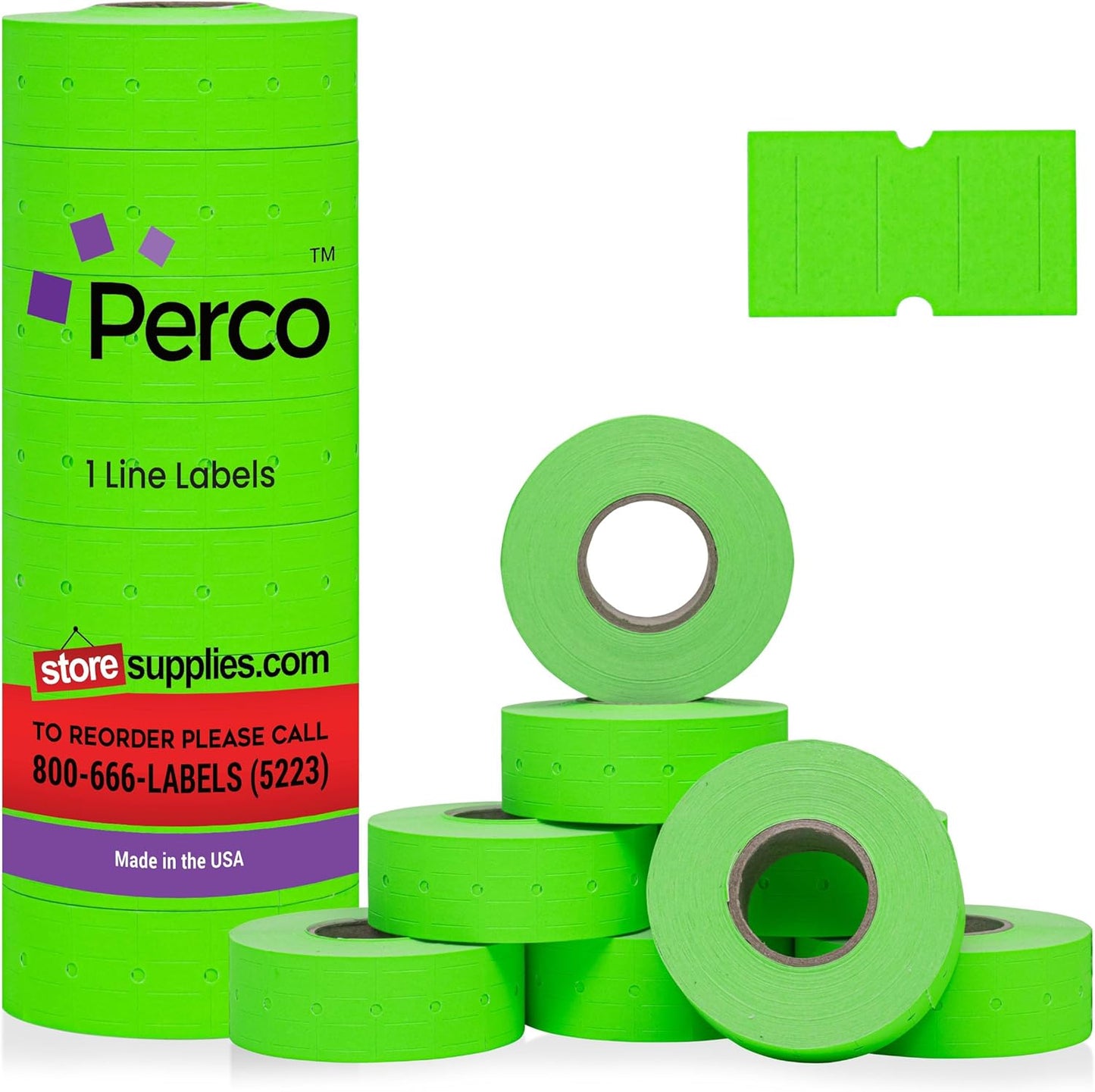 Perco 1 Line Fluorescent Green Labels for Price and Date Guns