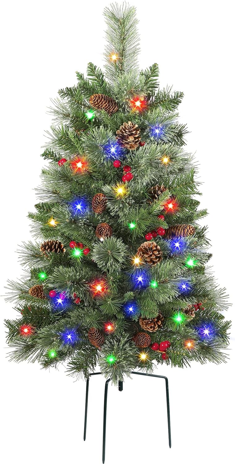 Pre-lit 30 Inch Outdoor Christmas Tree with Multi-Color Lights