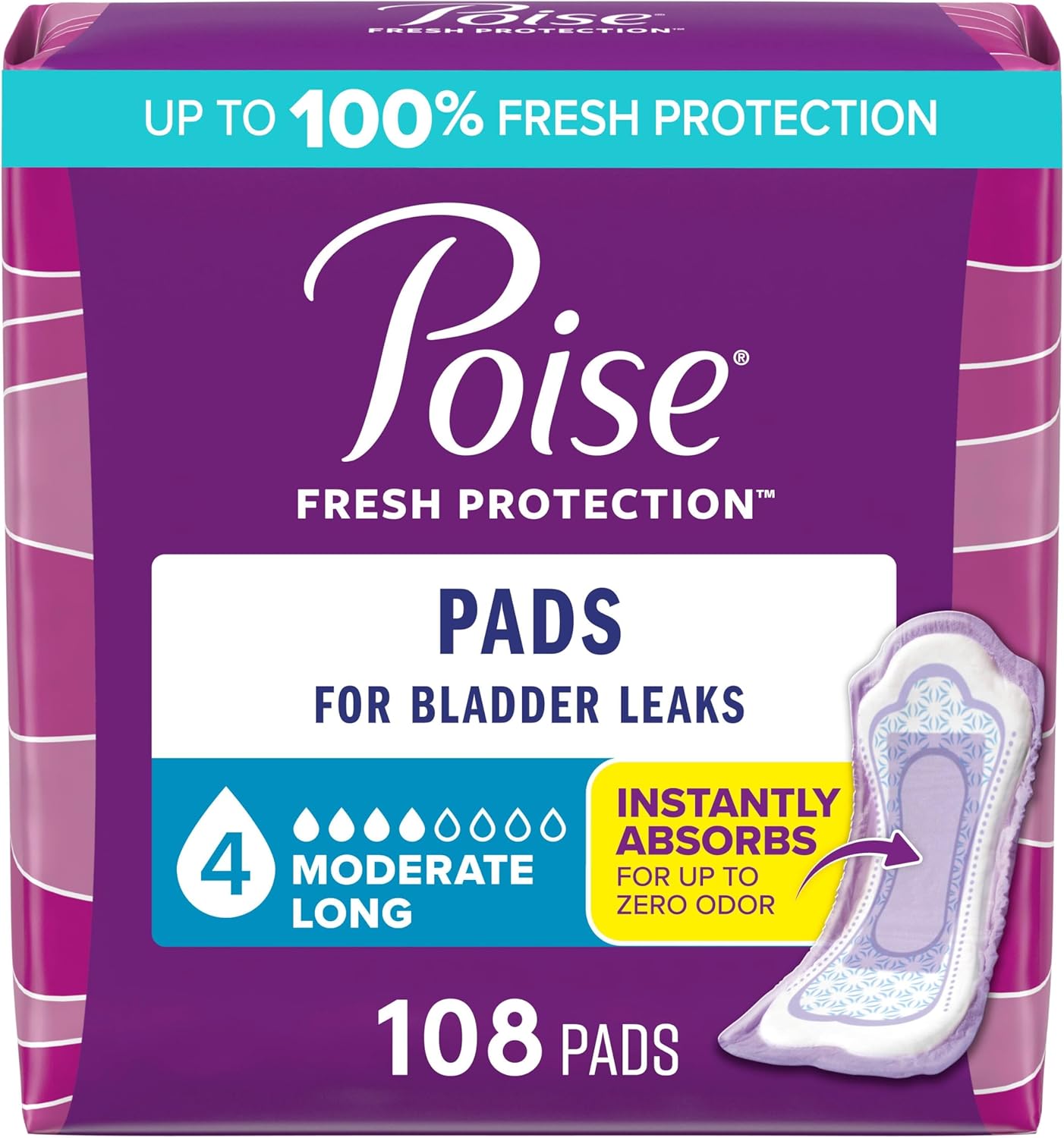 Poise Incontinence Pads for Bladder Leaks, 108 Count Pack
