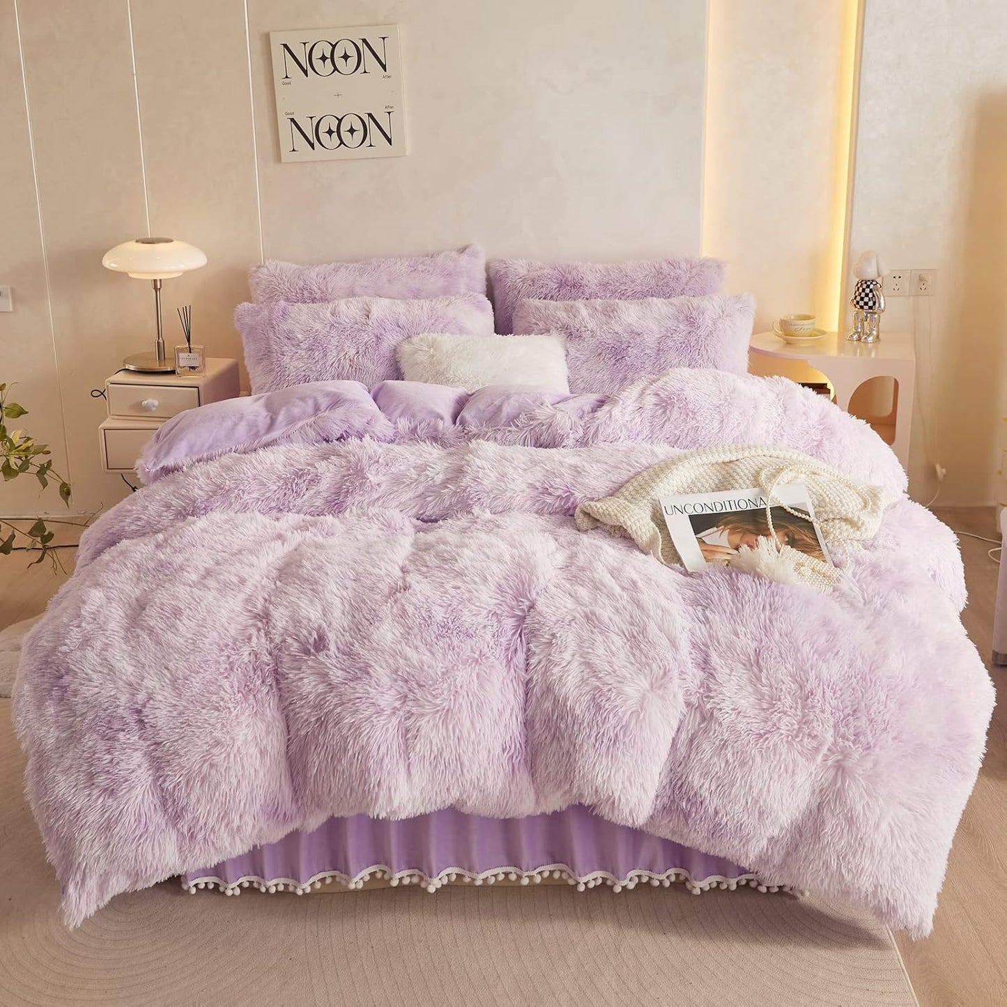 Fuzzy Tie Dye Purple Comforter Cover Twin Set for Cozy Nights