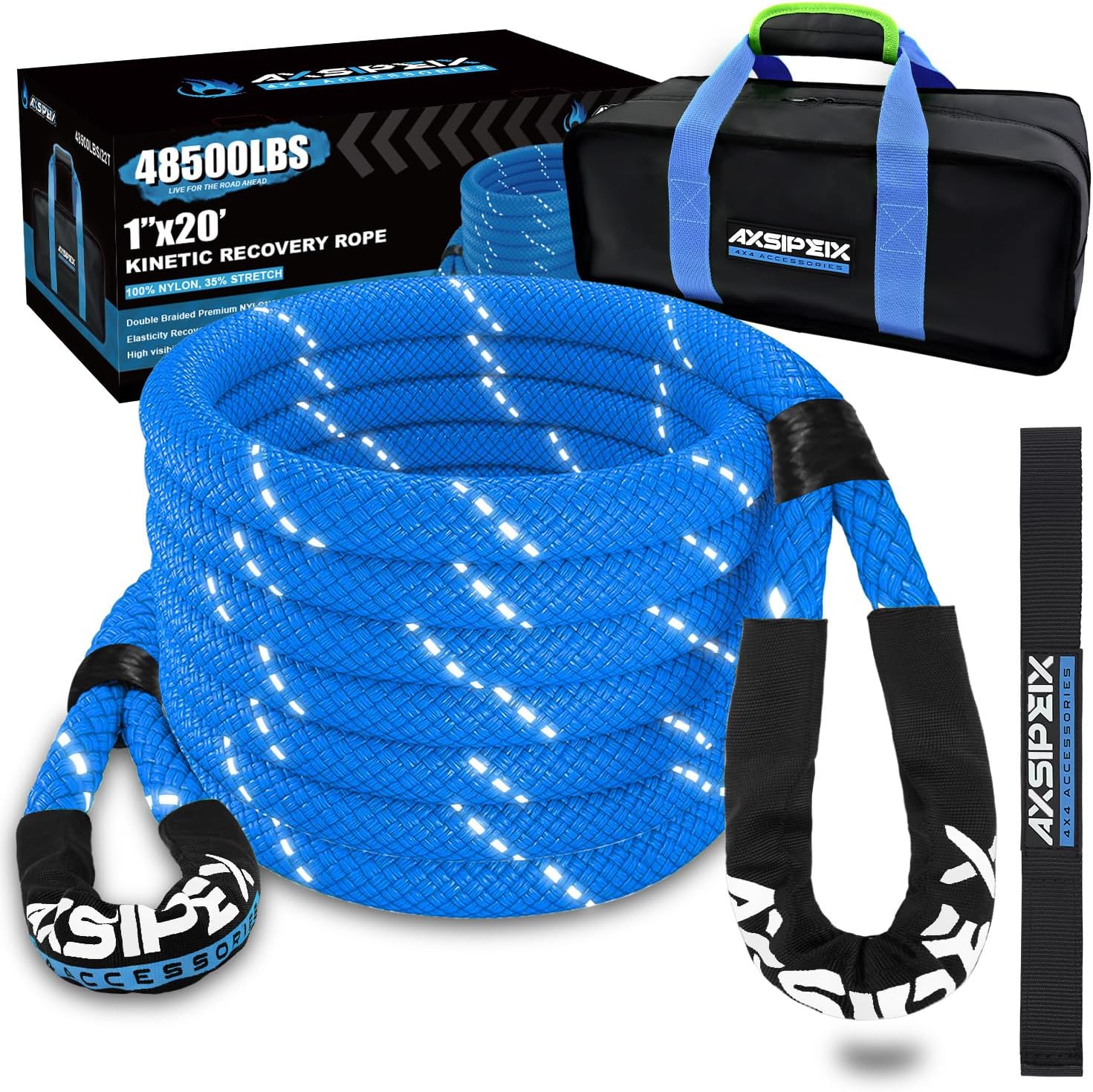 Kinetic Recovery Rope Kit for Offroad Vehicles, 1in x 20ft