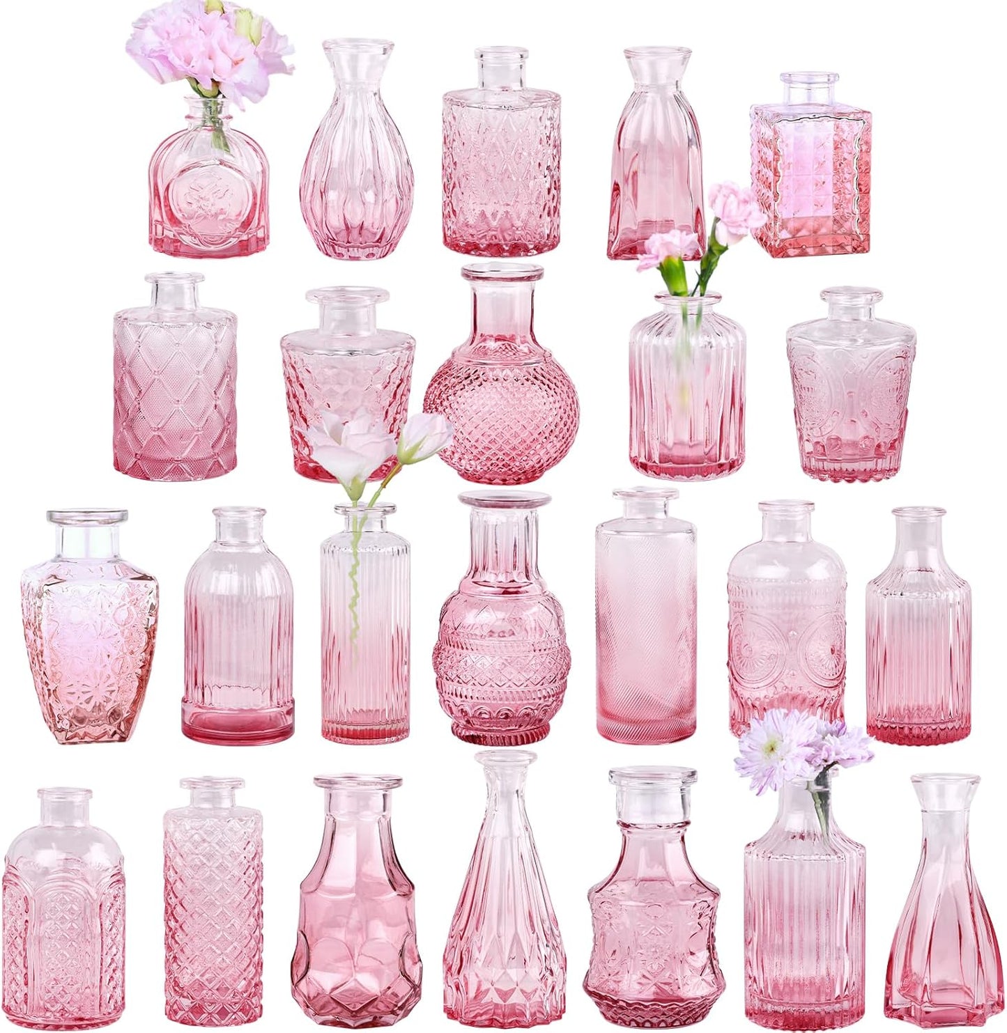 Pink Glass Bud Vase Set of 24 for Elegant Home Decor