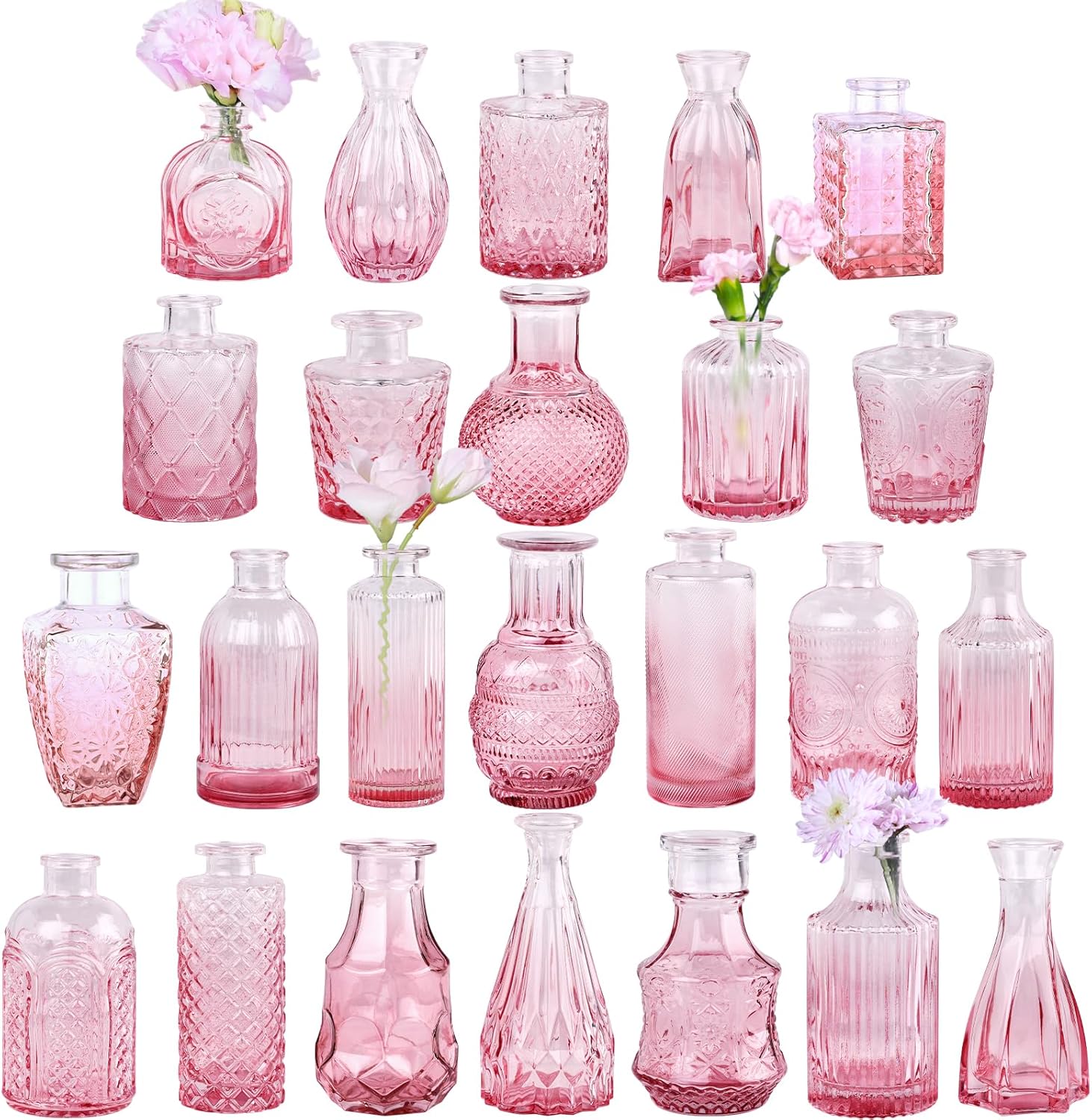 Pink Glass Bud Vase Set of 24 for Elegant Home Decor
